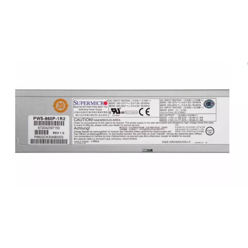 Alimentatore accessorio per server 860W REDUNDANT/PWS-860P-1R2 Supermicro