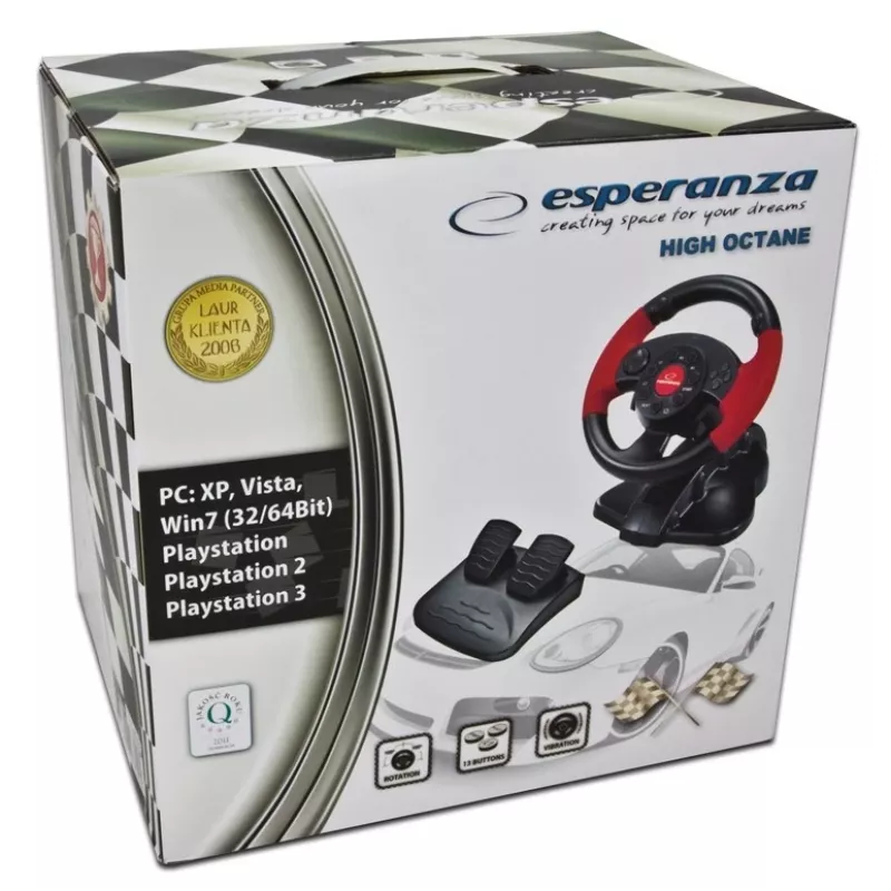 Volante ESPERANZA EG103 controller gaming - PC/PS2/PS3, 13 tasti, vibrazione, sensore di accelerazione, nero/rosso