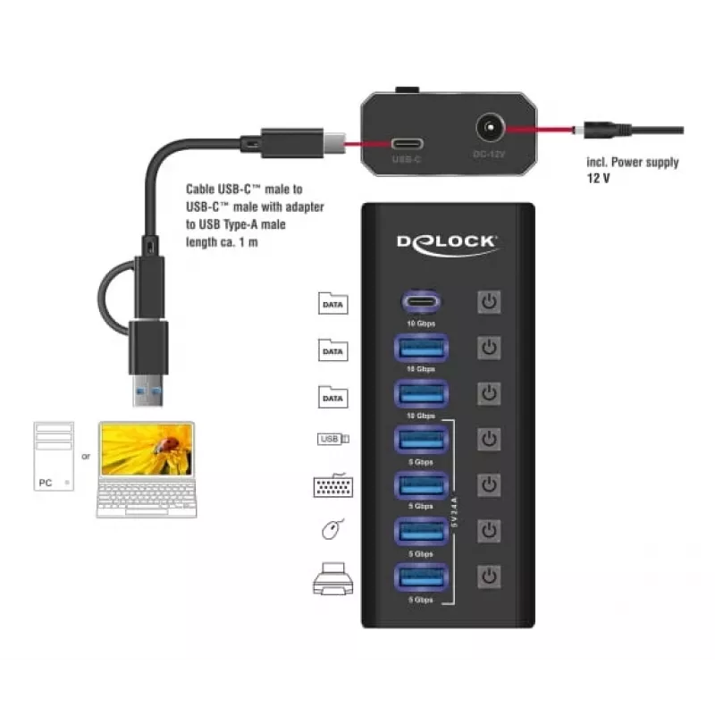 DeLOCK 64326 hub interfaccia USB 3.2 Gen 2 (3.1 Gen 2) Type-C 10000 Mbit/s nero