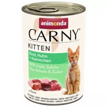 animonda Carny cibo umido per gatti 400 g – alto contenuto di carne, senza cereali, gusto pollo, per gattini