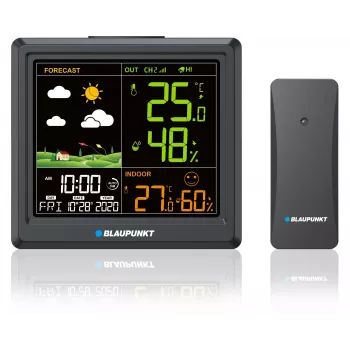 Stazione meteo BLAUPUNKT WS25BK — Monitor per temperatura e umidità interna/esterna, nero, 1 sensore, display LCD
