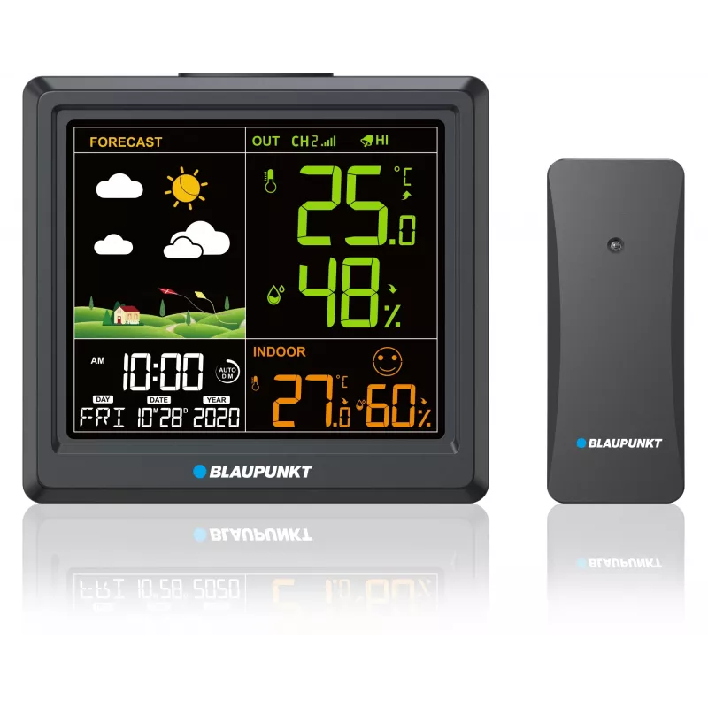 Stazione meteo BLAUPUNKT WS25BK — Monitor per temperatura e umidità interna/esterna, nero, 1 sensore, display LCD