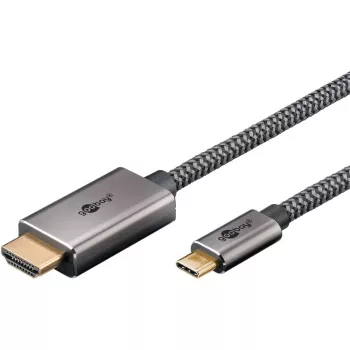 Cavo adattatore USB intrecciato, connettore maschio USB-C > connettore maschio HDMI, 4K / 60Hz (nero/argento, 2 metri)