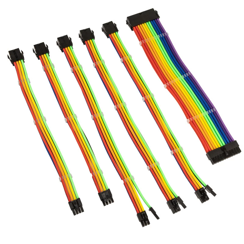 Set di prolunghe per cavi con guaina Kolink Core Adept — 6 pezzi, guaina in PET, conduttore in rame, lunghezze 300–350 mm