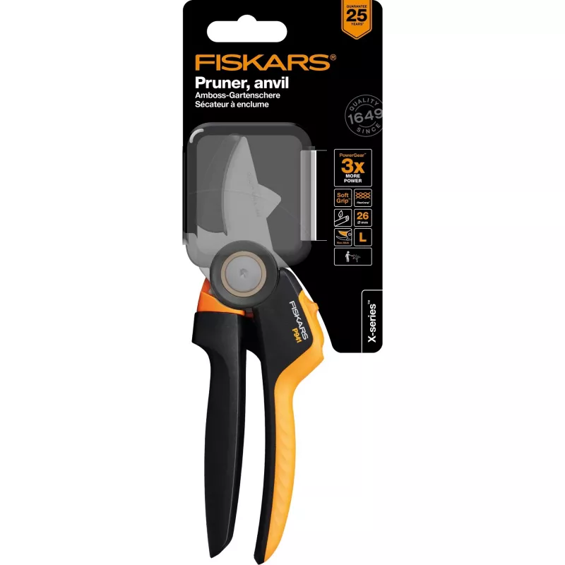 Fiskars X-Series P941 cesoie da giardino a incudine nero, arancione