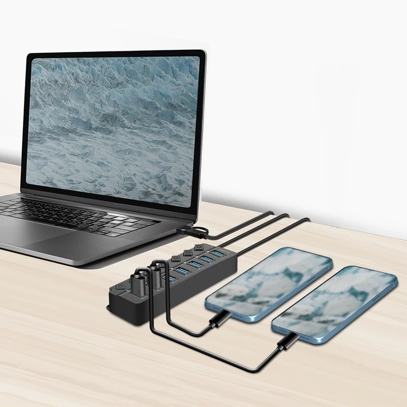 Hub USB 3.2 Gen 1, 7 porte con interruttore on/off, nero