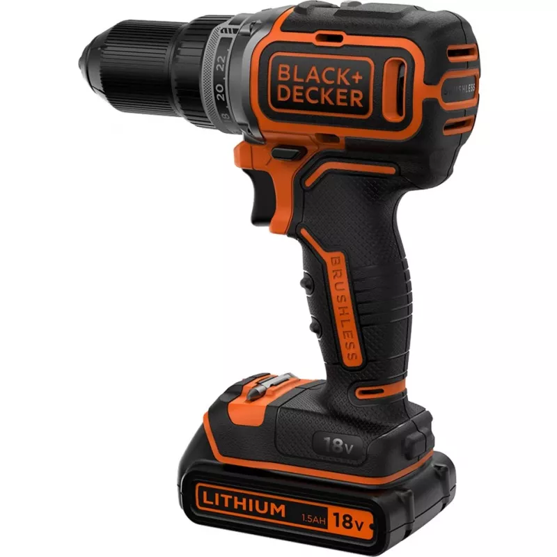 Black & Decker BL186K-QW trapano avvitatore a batteria, 18 V, batteria Li-ion 1,5 Ah, 2 velocità, 1650 giri/min, 52 Nm, con valigetta, nero/arancione