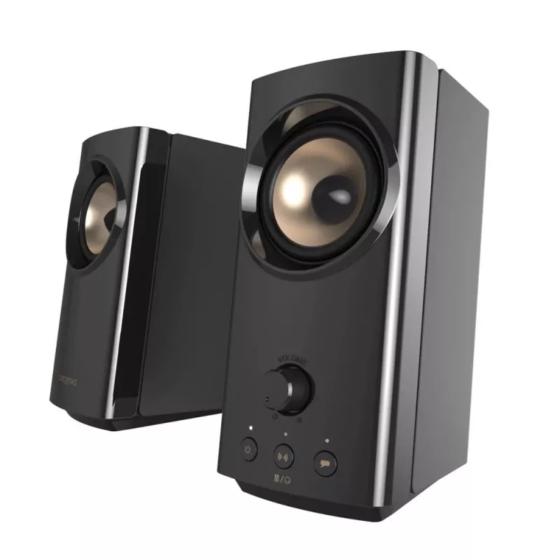 CREATIVE T60 diffusori desktop Hi-Fi compatti 2.0 con dialogo chiaro e surround tramite Sound Blaster SmartComms Kit, connessioni audio USB-C, microfono e cuffie B
