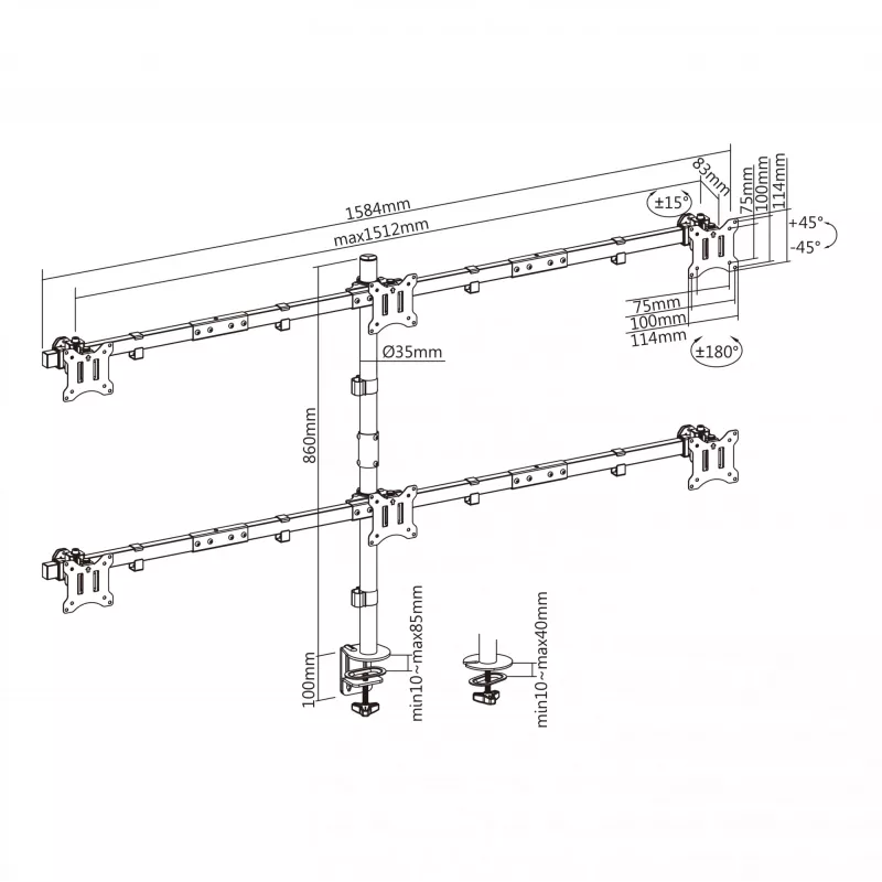 Supporto LCD SBOX LCD-352/6-2 per display 17–32 pollici, 7×7 kg, VESA 100×100