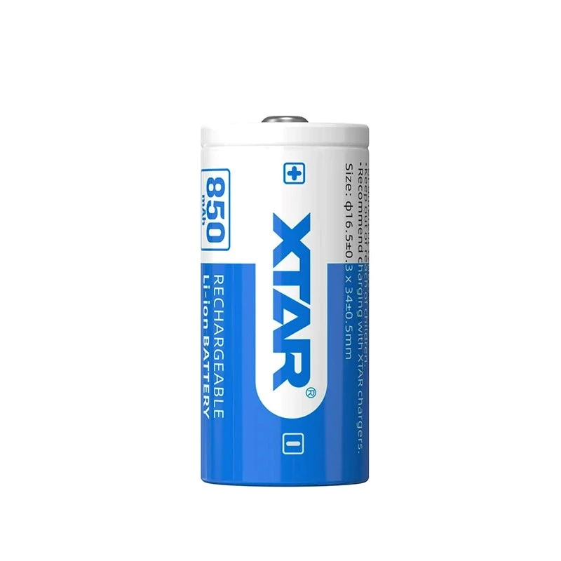 Batteria ricaricabile Li-Ion XTAR 16340 3,7 V 850 mAh — 34 mm × 16,5 mm, 1 pezzo