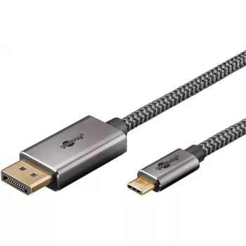 Cavo adattatore USB, connettore maschio USB-C > connettore maschio DisplayPort, 4K 60 Hz (nero/argento, 2 metri, cavo intrecciato)