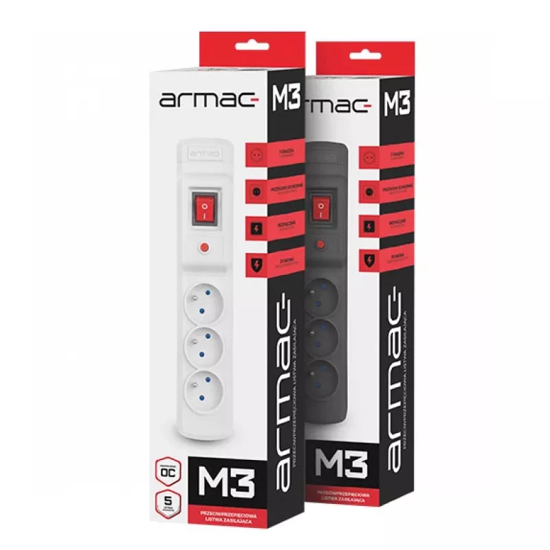 Ciabatta ARMAC MULTI M3 PROTECTING POWER STRIP, 3 prese, cavo 3 m, grigio