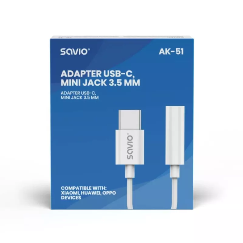 Adattatore audio USB Type 3.1 C (M) – Jack 3.5mm (F) bianco SAVIO AK-51