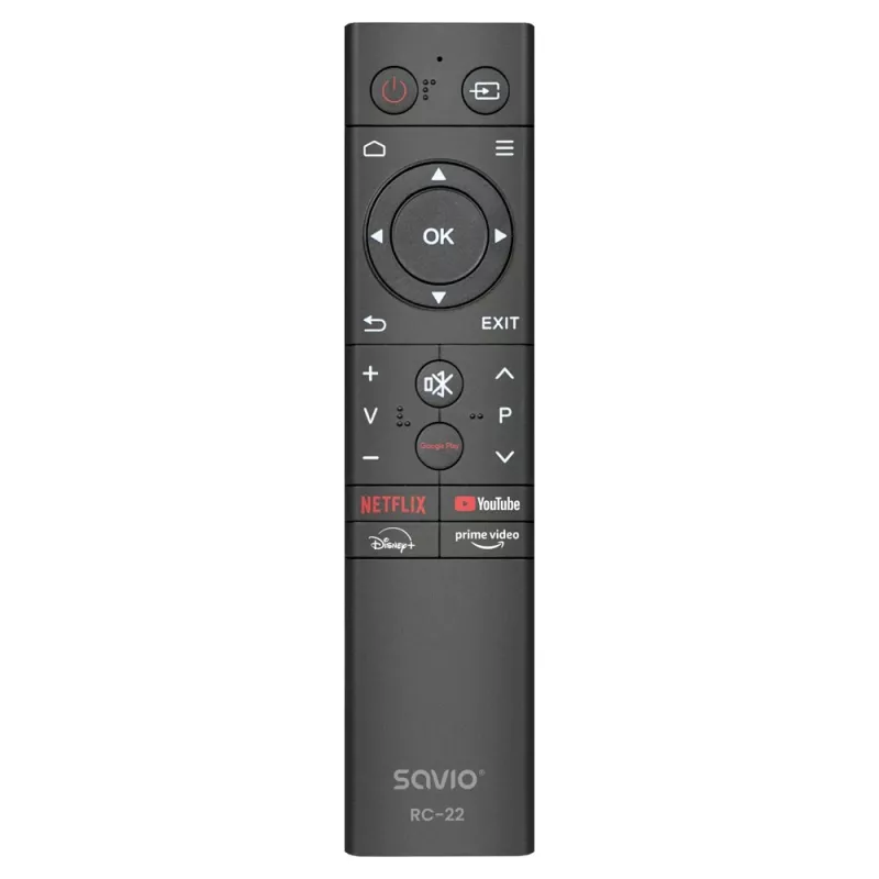 Telecomando TV SAVIO RC-22 — IR, wireless, universale, 20 tasti, portata 10 m, USB‑C, nero