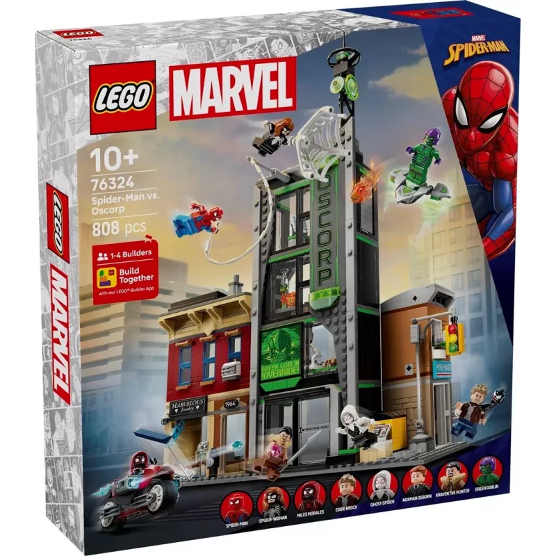 Set LEGO Marvel 76324 Spider-Man vs. Oscorp, 808 pezzi, 8 minifigure, da 10 anni