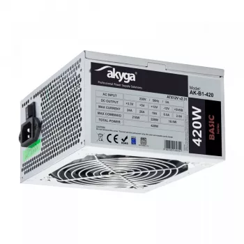 Akyga Basic AK-B1-420 alimentatore ATX 420 W, ventola 120 mm, PFC passivo, grigio