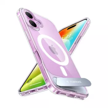 Custodia Torras Pstand Series per iPhone 16 Plus — cover protettiva trasparente con kickstand integrato