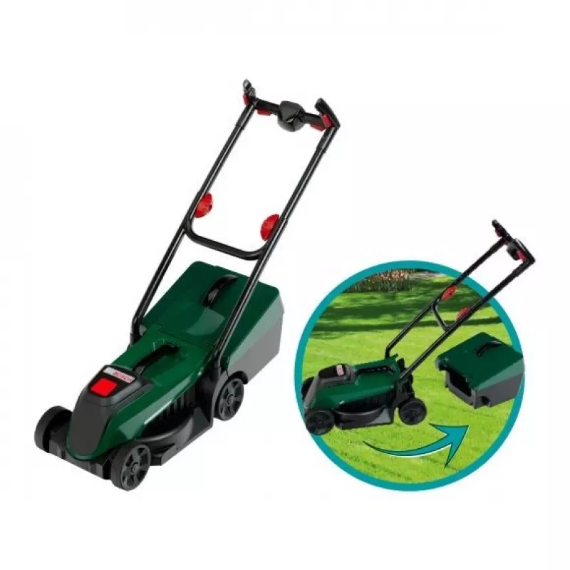 KLEIN 2780 Bosch tagliaerba giocattolo con cestello raccoglierba rimovibile, suoni realistici, verde/nero, da 3 anni