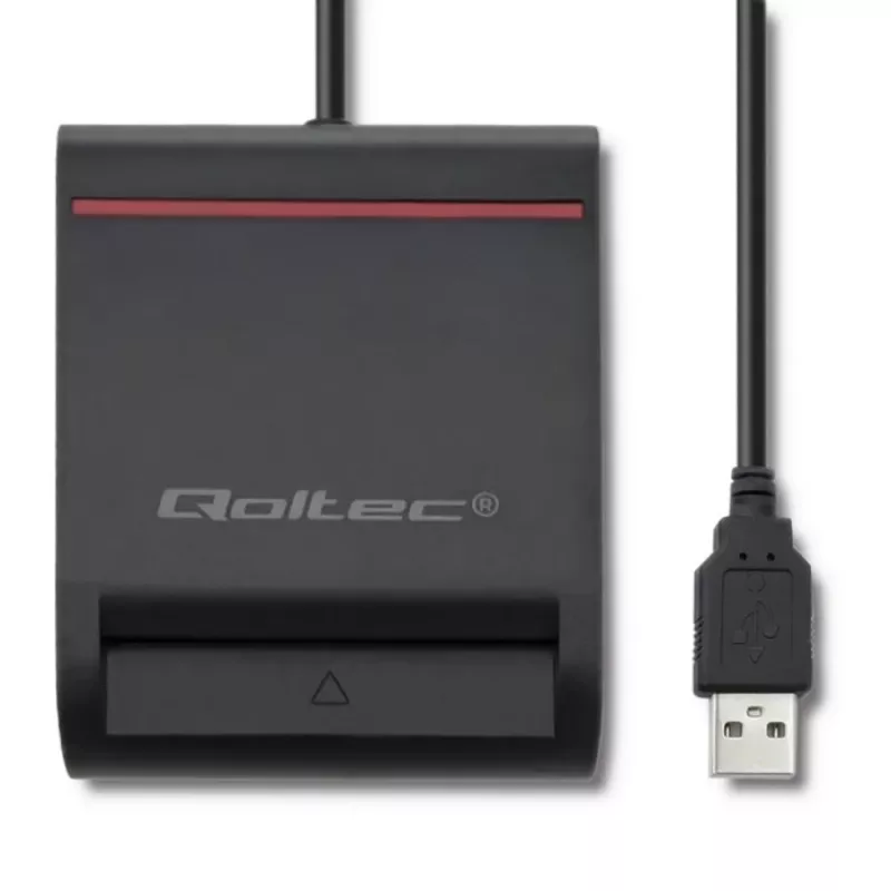 Lettore di carte ID QOLTEC Smart-Chip — USB, nero, 84,5×65×16 mm, 63 g