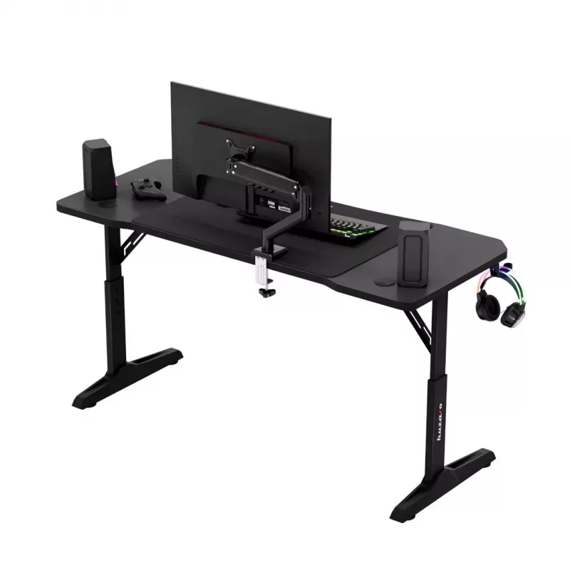 Scrivania da gaming huzaro Hero 3.6 — rettangolare 1400×600 mm, regolabile in altezza 560–790 mm, nero, gambe a H, piano da 15 mm