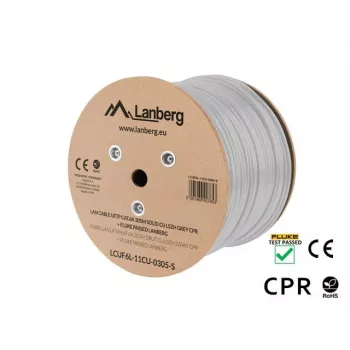 Cavo di rete LANBERG LCUF6L-11CU-0305-S U/FTP Cat6a su bobina, 305 m, 23 AWG, 500 MHz, grigio