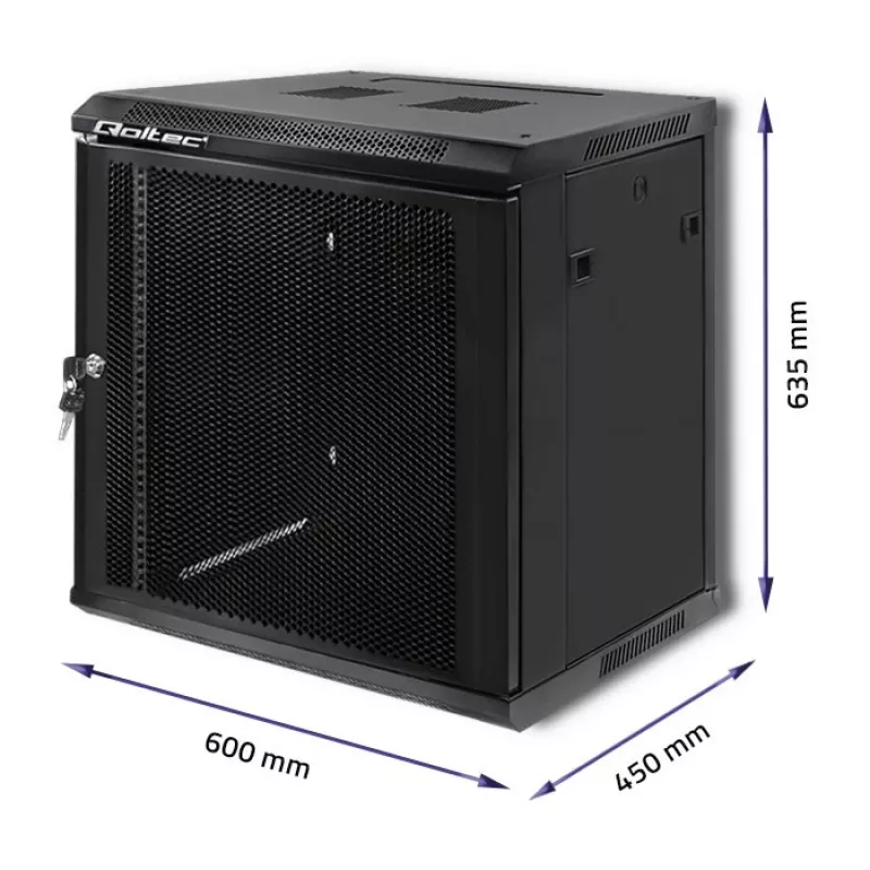 Qoltec 54488 Armadio rack da parete da 19 pollici, 12U, 600 x 635 x 450 mm, porta forata