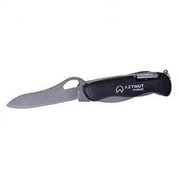 Coltello tascabile AZYMUT HK20018 — multitool completo, 9 funzioni, acciaio inox 420J2/3CR13, chiuso 11 cm, 146 g, custodia in pelle, portachiavi