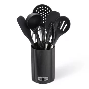 Set utensili da cucina Maestro MR-1542 — set da 8 pezzi in silicone per piano di lavoro, nero, appendibile con supporto portaoggetti