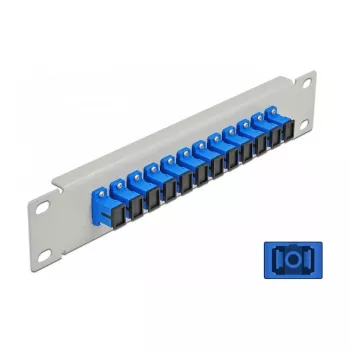 Patch Panel in fibra ottica DeLOCK 10 pollici 12 porte SC simplex blu 1HE grigio