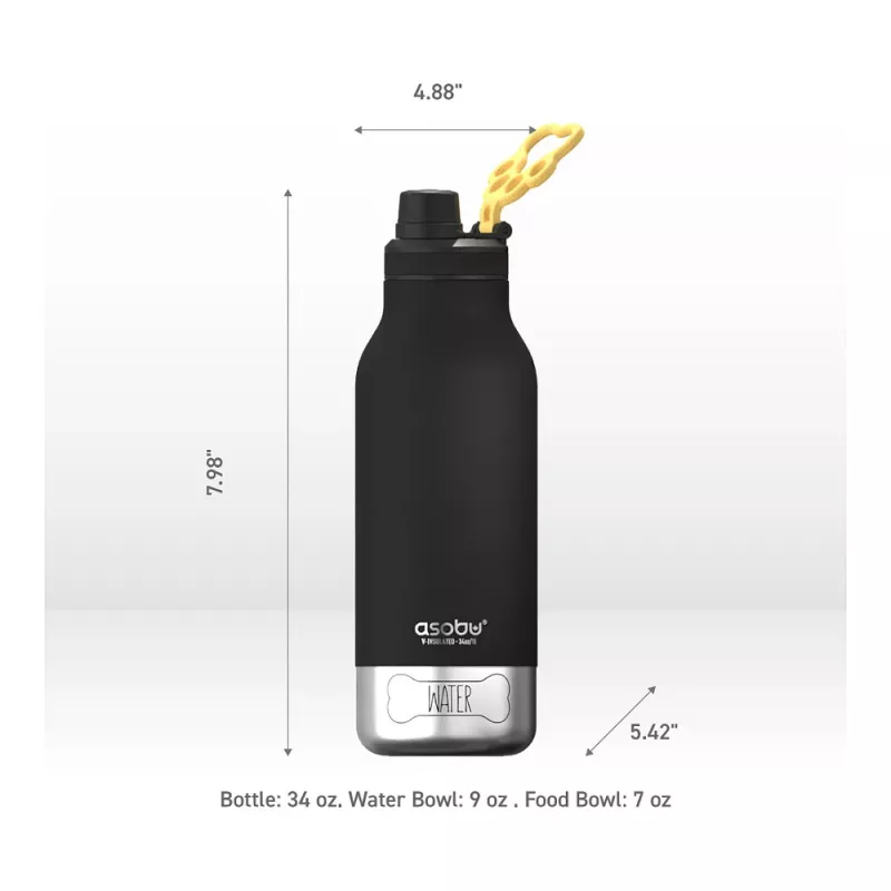Asobu - Dog Bowl Buddy - borraccia in acciaio inox con 2 ciotole nero