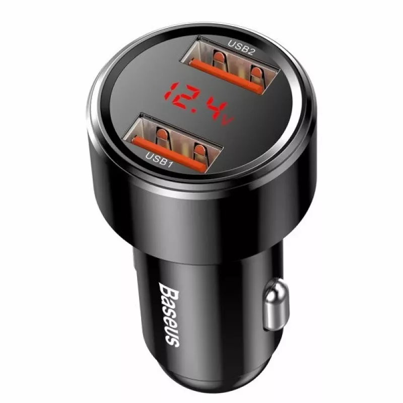 Baseus Magic CCMLC20A-01 caricabatterie da auto, 2x USB-A QC 3.0, 45 W, 6 A, display della tensione, nero