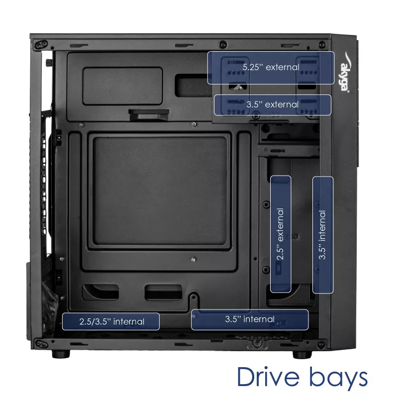 Akyga AK19BK case per PC micro-tower, Micro-ATX / Mini-ITX, USB-C + USB 3.0 + 2x USB 2.0, senza alimentatore, nero