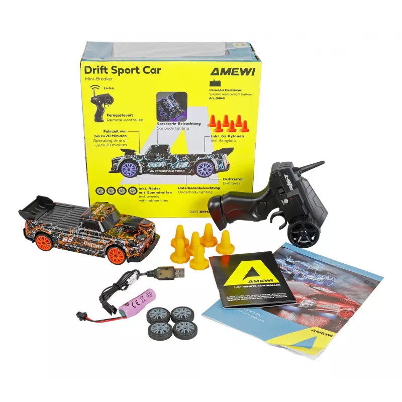 Amewi 21128 Drift Sport Car Mini-Breaker 4WD 1:24 RTR, arancione, 6+