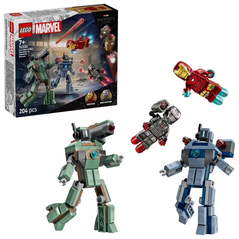 Giocattolo da costruzione LEGO Marvel Super Heroes Iron Man War Machine Set 76320, 204 pezzi, 2 minifigure, altezza 100 mm