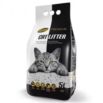 Lettiera per gatti Hilton bentonite con carbone attivo bianco 5 L – bentonite, neutralizzazione degli odori, senza profumo