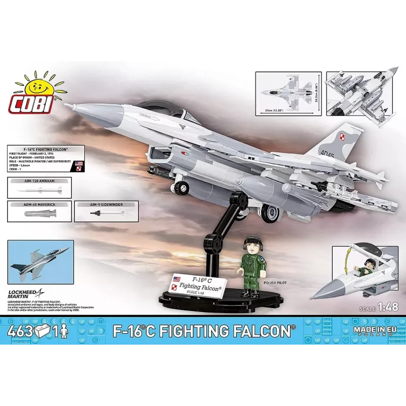 Set da costruzione Cobi F-16C Fighting Falcon – 463 pezzi, kit modello in scala