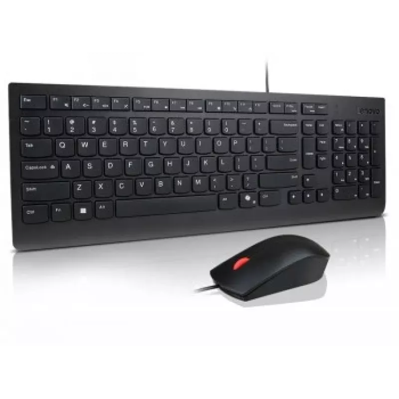 Set tastiera e mouse con filo Lenovo Essential 4X31R64445 — tastiera full-size con filo USB e mouse con filo USB