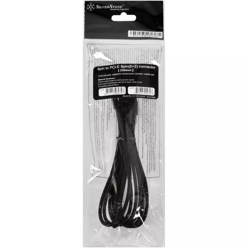 SilverStone SST-PP07-PCIB cavo di prolunga PCIe 8 pin a PCIe 6+2 pin, 25 cm, nero
