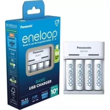 Panasonic eneloop BQ-CC61 Caricabatterie con 4 x 2200 mAh batterie (K-KJ61MCD40USB)