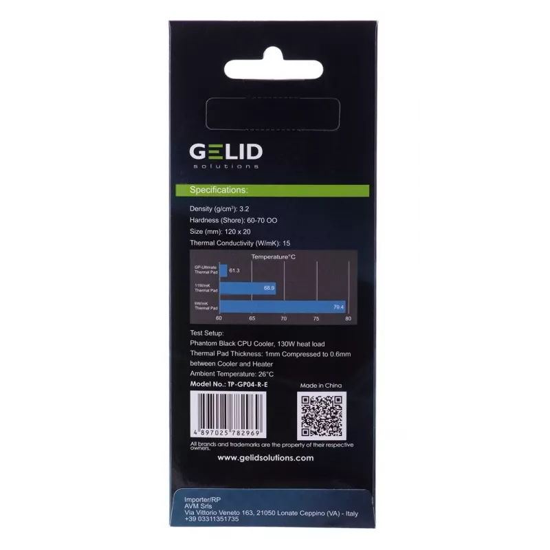 Pad termico Gelid TP-GP04-R-E 120×20×3,0 mm, densità 3,2 g/cm³, 1 pz.
