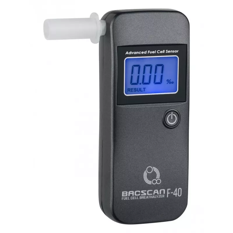 Etilometro BACscan F-40, senza contatto, BAC 0–4%, precisione 1%, tempo di riscaldamento 20s, LCD, batteria AAA×2