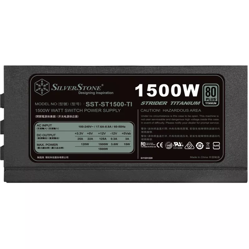 Alimentatore SilverStone Strider SST-ST1500-TI v2.0 1500 W, 80 PLUS Titanium, modulare