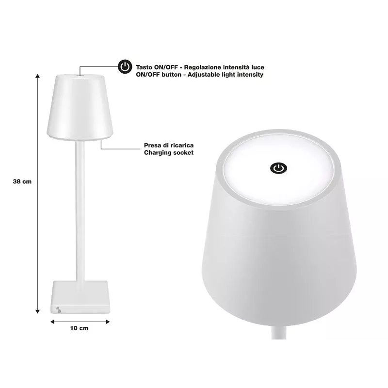 Lampada da tavolo ricaricabile Beper P201UTP102, interruttore touch, 2 W