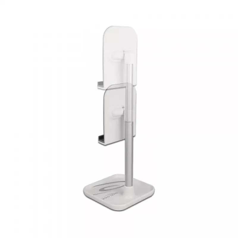 Supporto telescopico per smartphone e tablet DeLOCK con ripiano, argento/bianco