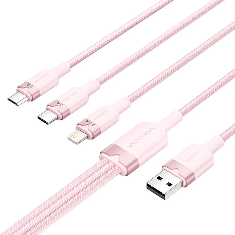 Cavo USB 2.0 A a 3in1 3A Vention CTPPG 1,5 m rosa