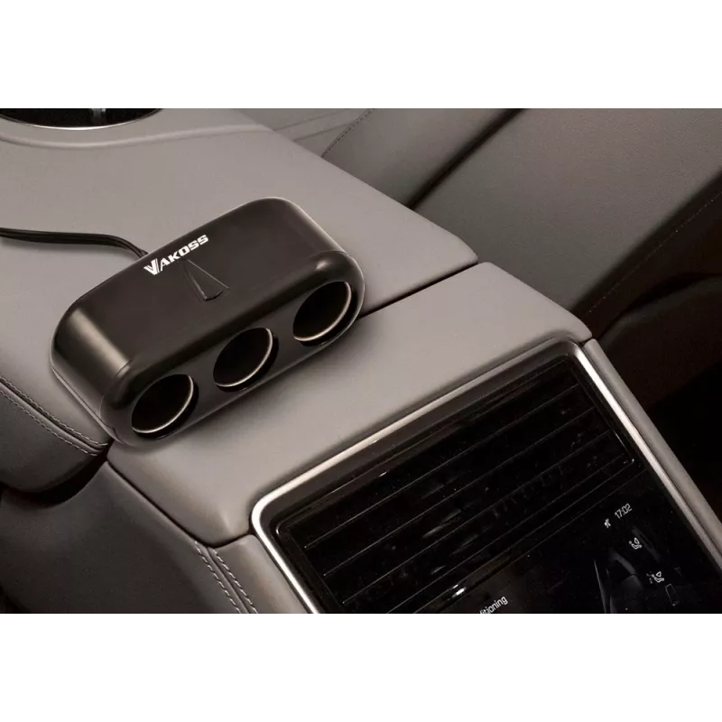 Distributore per accendisigari auto VAKOSS TP-3263CK — adattatore di alimentazione 12V da 1 a 3, uscita 3A, nero