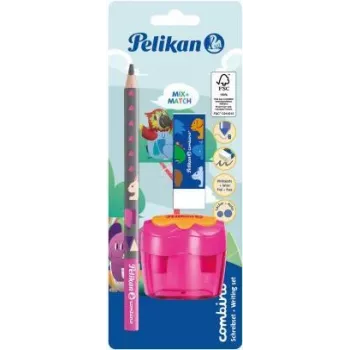 Pelikan Set matita per imparare a scrivere Combino BS, gomma, temperino, rosa (821612)