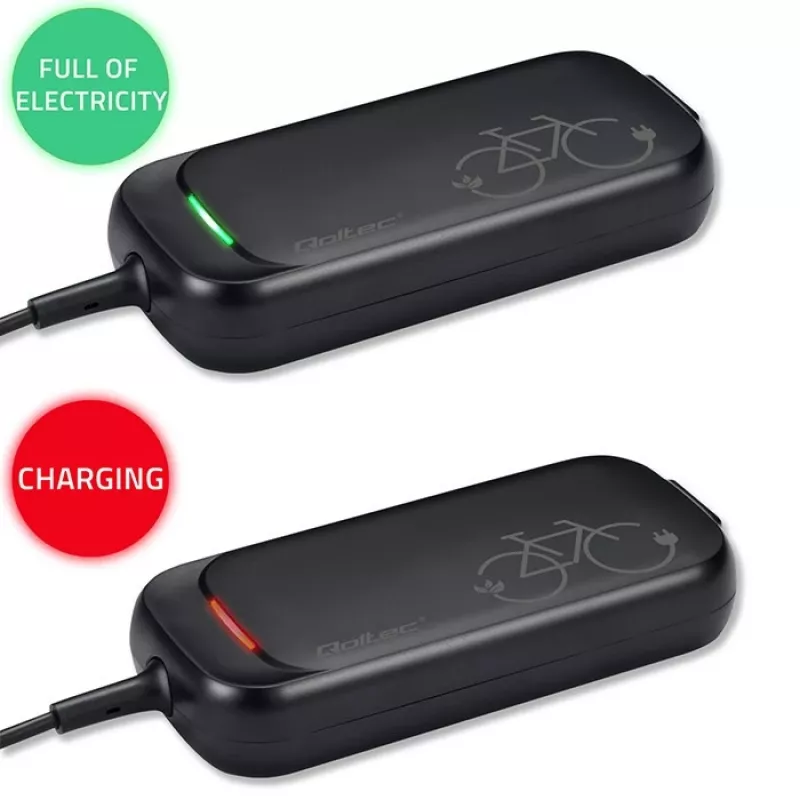 Caricabatterie per e-bike QOLTEC 50332 — uscita 36V/42V, 2A, connettore 5,5×2,1 mm
