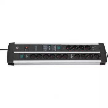 Ciabatta multipresa Premium-Protect-Line 14 prese Duo (nero/argento, 3 metri, protezione da sovratensione 120.000A, 2x USB)