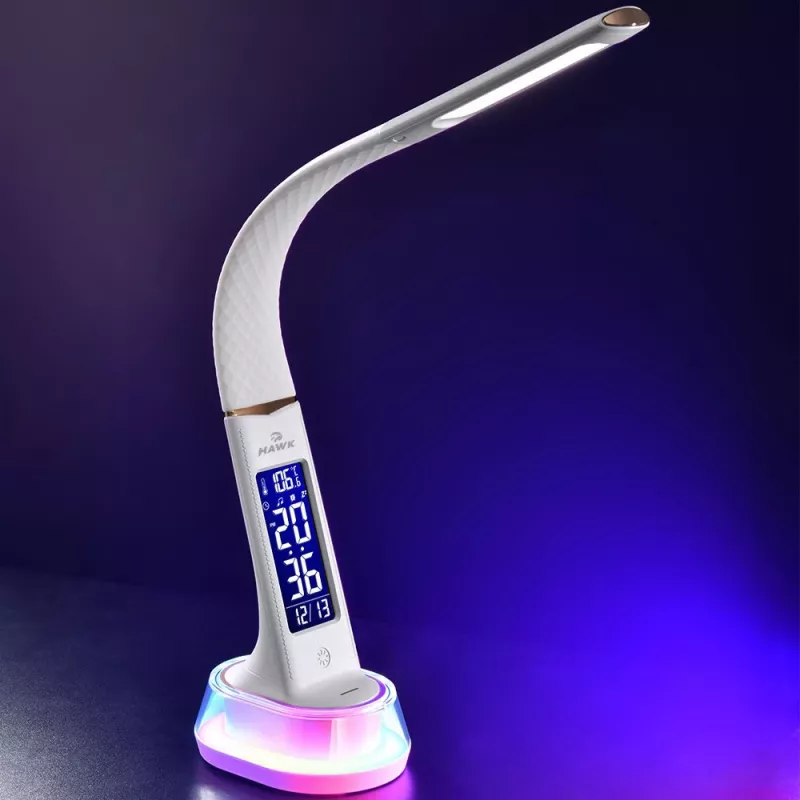 Lampada da scrivania Hawk HW-LAMP05 bianca LED regolabile — lampada da lavoro LED compatta con braccio regolabile